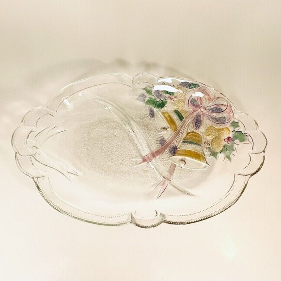 Mikasa Oval Glass Divided Serving Platter "Celebrations" Holiday Bells Japan - Picture 12 of 12